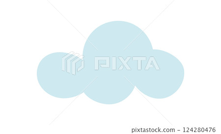 Blue cloud shape in flat graphic style. Fluffy character of a cloud with soft edges. Isolated light blue shape in digital, cartoon design, ideal for weather backgrounds and illustrations. 124280476