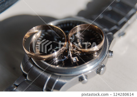 Wedding accessories of the groom on the floor Wedding accessories of the groom on the floor 124280614