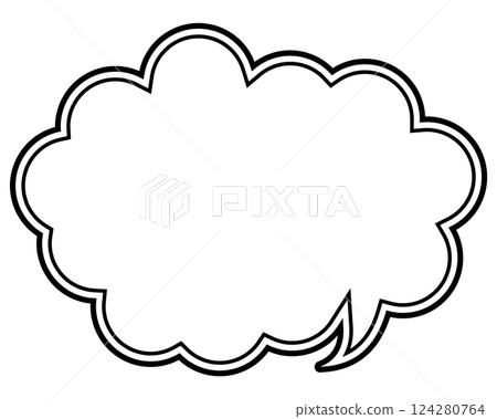 簡單的黑白雙線氣泡,圓形雲形,面向右 02 簡單的黑白雙線氣泡,圓形雲形,面向右 02 124280764