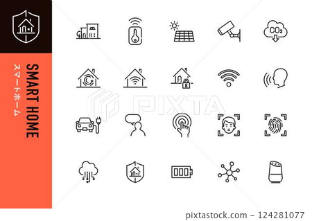 智慧家庭簡單線圖標 124281077
