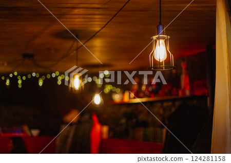 Original retro lamp on the ceiling in the 124281158