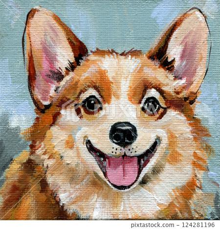 cute welsh corgi dog smiling, happy puppy portrait, pet acrylic painting, fluffy dog artwork for home decor cute welsh corgi dog smiling, happy puppy portrait, pet acrylic painting, fluffy dog artwork for home decor 124281196