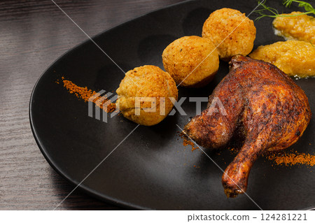 Very healthy roast duck thigh with potatoes and 124281221