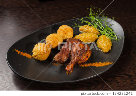 Very healthy roast duck thigh with potatoes and Very healthy roast duck thigh with potatoes and 124281241