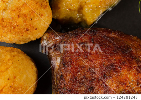 Very healthy roast duck thigh with potatoes and Very healthy roast duck thigh with potatoes and 124281243