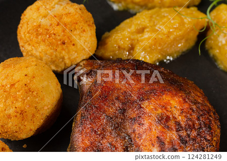 Very healthy roast duck thigh with potatoes and Very healthy roast duck thigh with potatoes and 124281249