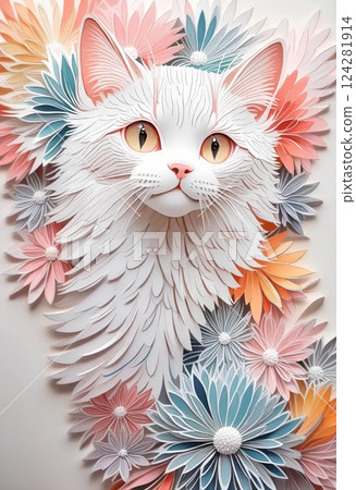 Paper art style cat illustration 124281914