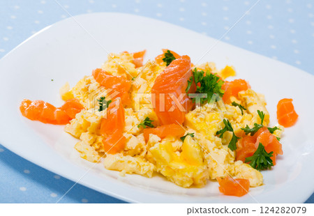Norwegian dish - omelet with salmon 124282079