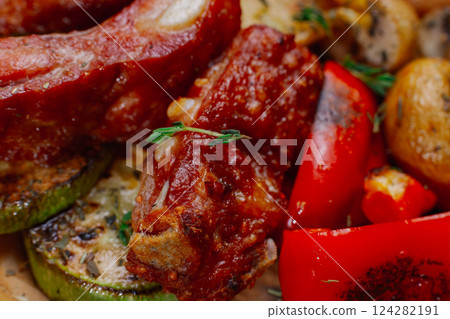 fresh beautiful smoked ribs with grilled fresh beautiful smoked ribs with grilled 124282191