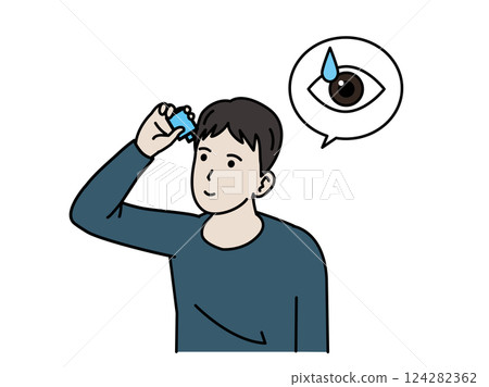 Eye drops - Illustration of a young man putting in eye drops 124282362