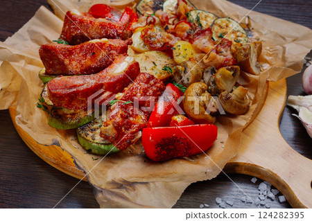 fresh beautiful smoked ribs with grilled fresh beautiful smoked ribs with grilled 124282395