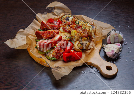fresh beautiful smoked ribs with grilled fresh beautiful smoked ribs with grilled 124282396