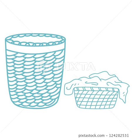 clothes in a laundry wooden basket clothes in a laundry wooden basket 124282531