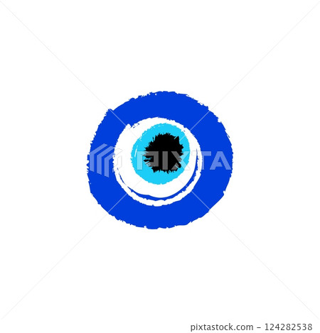 Blue and white evil eye symbol with black center for protection and good fortune 124282538