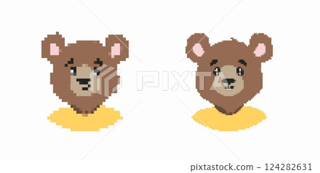 Pixel art bears displaying cute expressions 124282631