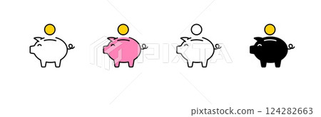 Four piggy banks with different styles and colors show variety in saving money options Four piggy banks with different styles and colors show variety in saving money options 124282663