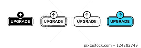 Four upgrade button designs with arrow icons in different color combinations 124282749