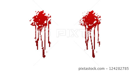 Pixelated blood drips and splatter Pixelated blood drips and splatter 124282785