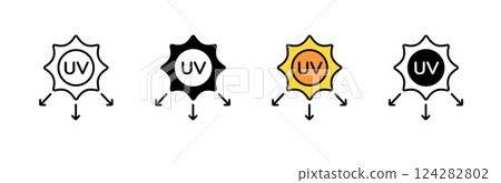 Uv protection icons showing sun and arrows indicating ultraviolet radiation awareness Uv protection icons showing sun and arrows indicating ultraviolet radiation awareness 124282802