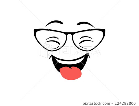 Playful smiling face with glasses and sticking out tongue on a simple background 124282806