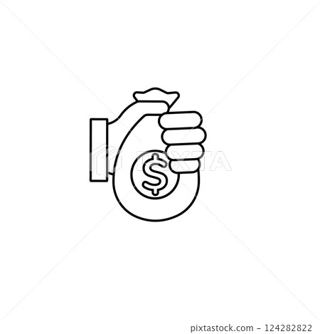 Hand holding money bag with dollar symbol shows financial success and wealth concept 124282822