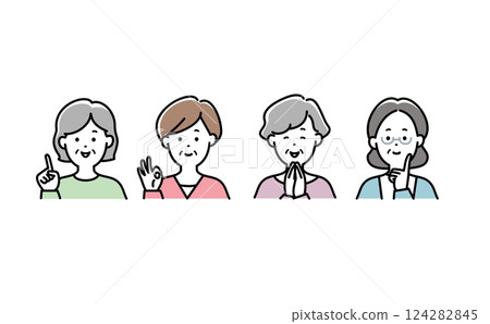 Illustration set of a smiling senior woman 124282845