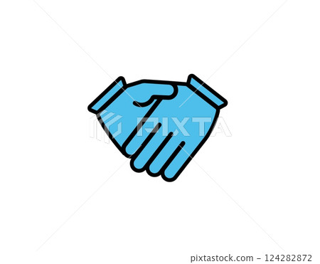 Two blue gloves clasped in a firm handshake symbolizing unity and cooperation 124282872