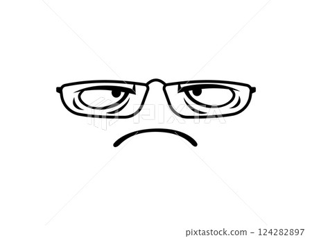 Sad face with glasses drawing showing emotional expression in a simple outline design Sad face with glasses drawing showing emotional expression in a simple outline design 124282897