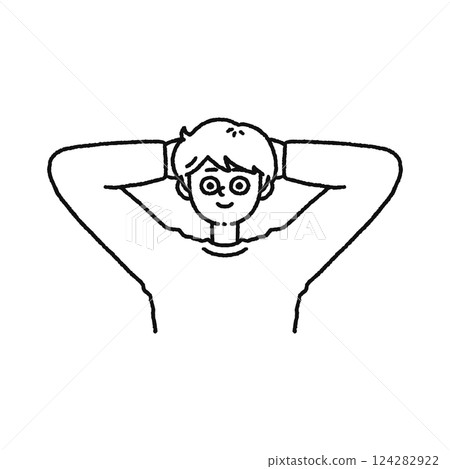 Man with hands behind his head, line drawing 124282922