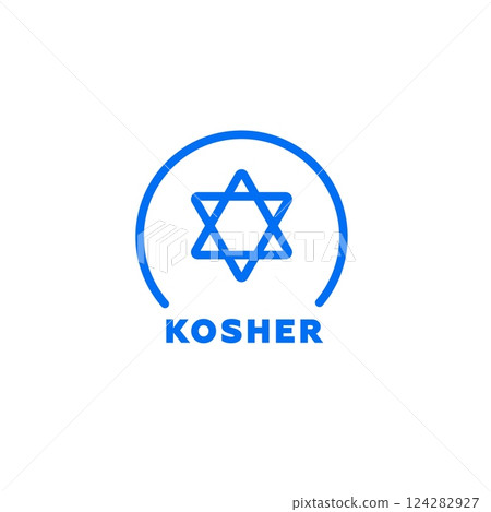 Kosher symbol with star of david in blue circular frame Kosher symbol with star of david in blue circular frame 124282927