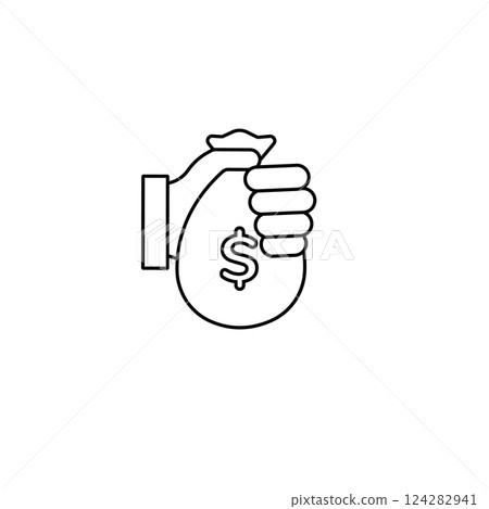 Hand holding money bag icon emphasizing financial concepts and economic transactions 124282941