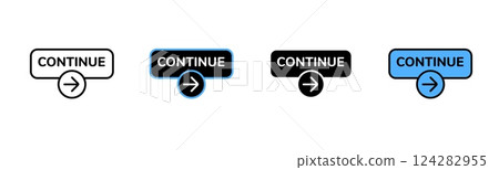 Four different designs of web interface continue buttons with arrow icon Four different designs of web interface continue buttons with arrow icon 124282955