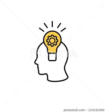 Creative thinking icon with a human head and glowing lightbulb Creative thinking icon with a human head and glowing lightbulb 124282980
