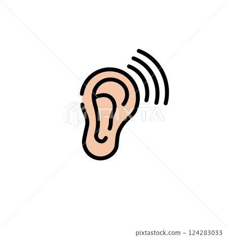 Ear icon with sound waves for communication and hearing concepts 124283033
