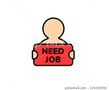 Person holding job search sign showing the message need job in simple cartoon drawing Person holding job search sign showing the message need job in simple cartoon drawing 124283056