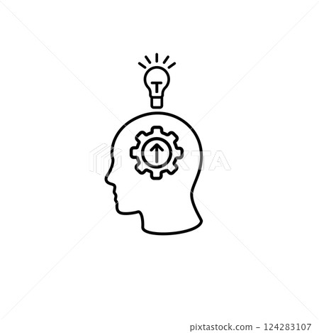Icon of human head with gear inside and light bulb above for creativity and ideas 124283107