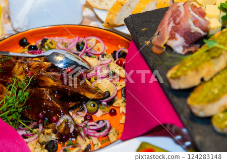 Variety of fresh food on the table. meat in Variety of fresh food on the table. meat in 124283148