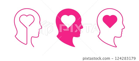 Human head silhouettes with heart symbols for... - Stock Illustration ...