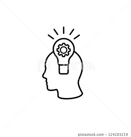 Head silhouette with light bulb and gears symbolizing creative thought and innovation 124283219