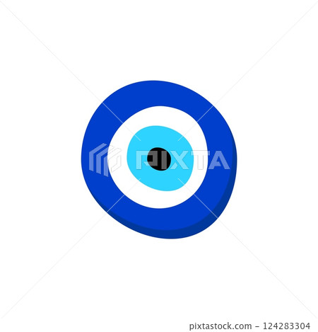 Blue evil eye symbol with layered circular design for protection and good luck Blue evil eye symbol with layered circular design for protection and good luck 124283304