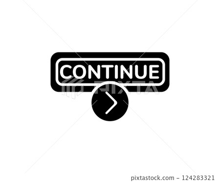 Continue button icon with an arrow symbol in solid black 124283321