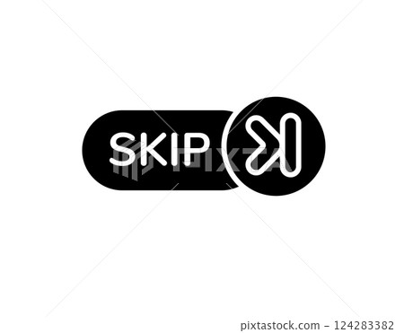 Modern skip button icon with bold typography and creative arrow design Modern skip button icon with bold typography and creative arrow design 124283382
