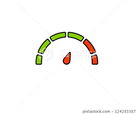 Speedometer with color segments representing different reading levels and central pointer 124283387