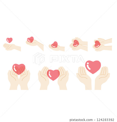 Set of hands holding hearts Set of hands holding hearts 124283392