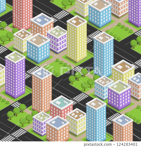 Isometric city colourful design 124283401