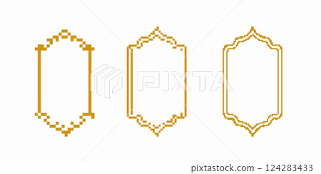 Three elegant ornate frames with unique pixel patterns for artistic decoration 124283433