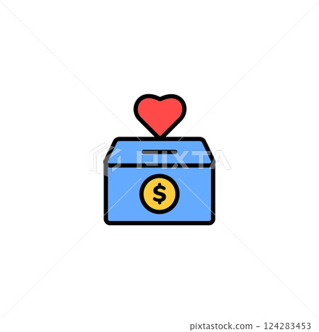 Donation box icon with heart and dollar sign symbolizing charity and generosity Donation box icon with heart and dollar sign symbolizing charity and generosity 124283453