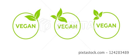 Green leaf icon with outline for vegan and eco-friendly products. 124283489