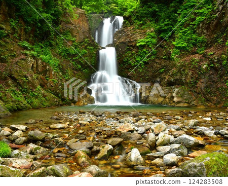 The vibrant colors of Shiranuno Falls in early summer 124283508