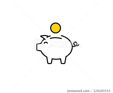 Illustrated piggy bank with coin design for savings and money management Illustrated piggy bank with coin design for savings and money management 124283533
